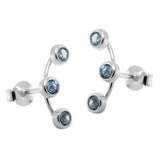 Stecker 15x3mm mit je 3 Zirkonias aquamarinfarben Silber 925