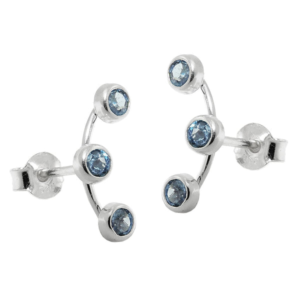 Stecker 15x3mm mit je 3 Zirkonias aquamarinfarben Silber 925