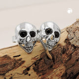 Stecker 10x7mm Totenkopf mit schwarzen Glassteinen glänzend Silber 925