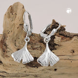Ohrbrisur Ohrhänger Ohrringe 28x12mm Ginkgo-Blatt glänzend Silber 925