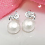 Stecker 16x9mm Zuchtperle mit Zirkonia rhodiniert Silber 925