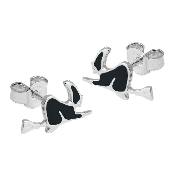 Stecker 6x12mm Kinderohrring Hexe schwarz-emailliert Silber 925