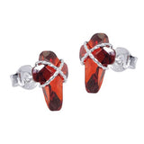 Stecker 10x7mm Kreuz aus Zirkonia granatfarbig Silber 925
