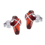 Stecker 10x7mm Kreuz aus Zirkonia granatfarbig Silber 925