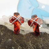 Stecker 10x7mm Kreuz aus Zirkonia granatfarbig Silber 925