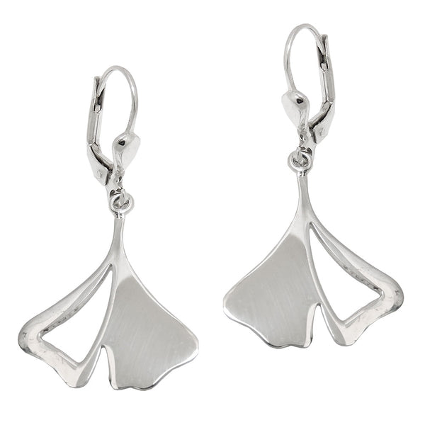 Ohrbrisur Ohrhänger Ohrringe 37x19mm Ginkgo-Blatt rhodiniert glänzend Silber 925