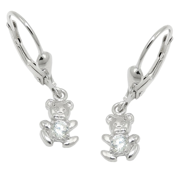Ohrbrisur Ohrhänger Ohrringe 25x7mm kleiner Bär Zirkonia weiß Silber 925