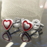 Stecker 5x6mm Kinderohrring Herz rot lackiert Silber 925