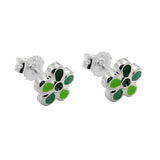 Stecker 6,5mm Kinderohrring Blume grün-lackiert Silber 925