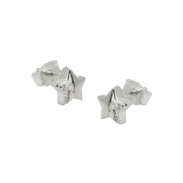 Stecker 6mm Stern mit Zirkonia teilmatt Silber 925