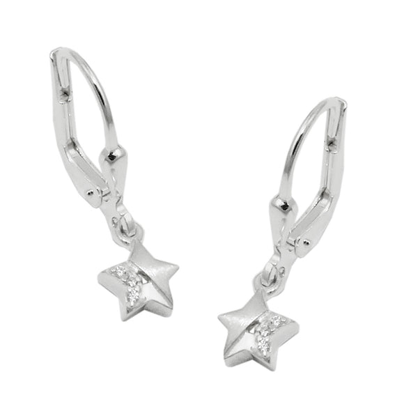 Ohrbrisur Ohrhänger Ohrringe 22x6mm Stern mit Zirkonias matt-glänzend Silber 925