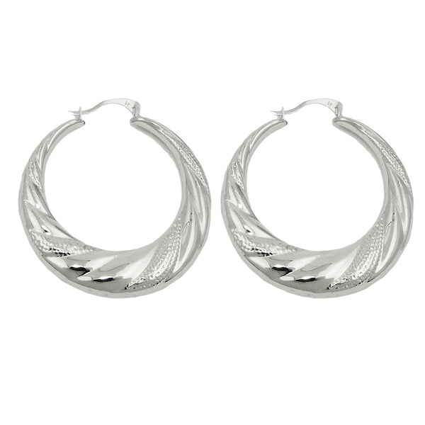 Creole 30mm bauchig Muster Drahtcreole mit Bügelverschluss Silber 925