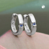 Creole 13x2mm Klappscharnier kleiner Zirkonia blau mattiert Silber 925