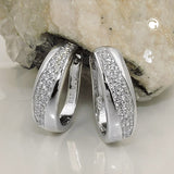 Creole 17x5mm Klappscharnier oval Zirkonias weiß rhodiniert Silber 925