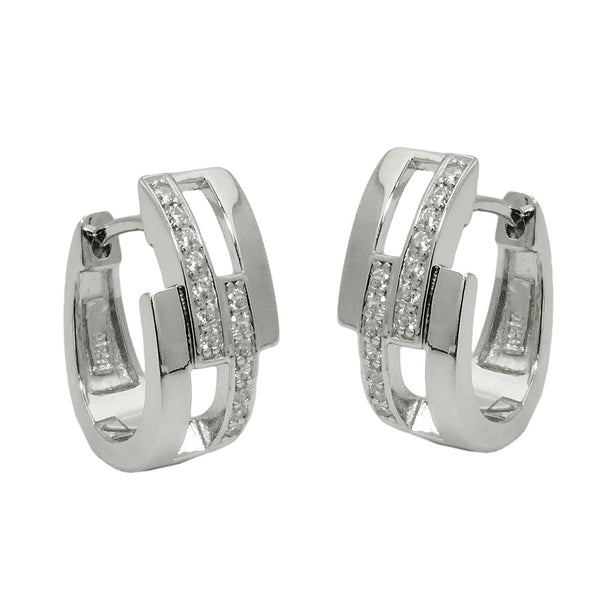 Creole 17x9mm Klappscharnier oval Zirkonias weiß rhodiniert Silber 925