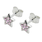 Stecker 6mm Stern mit Zirkonias pink Silber 925