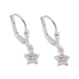 Ohrbrisur Ohrhänger Ohrringe 20x6mm Stern mit Zirkonias pink glänzend Silber 925