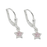 Ohrbrisur Ohrhänger Ohrringe 20x6mm Stern mit Zirkonias pink glänzend Silber 925