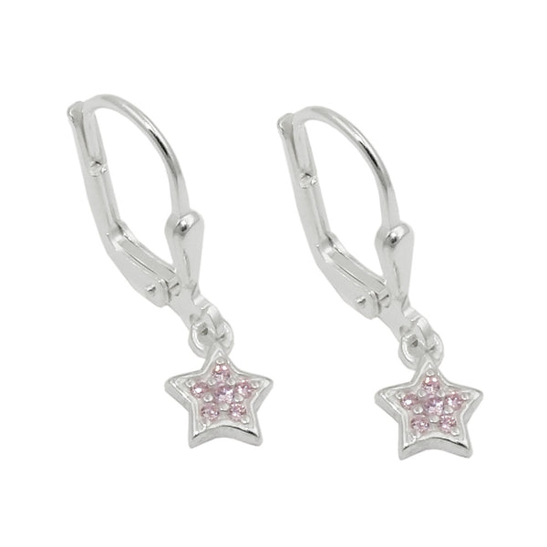 Ohrbrisur Ohrhänger Ohrringe 20x6mm Stern mit Zirkonias pink glänzend Silber 925