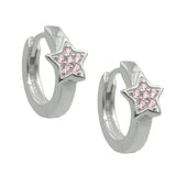 Creole 12x2mm Klappscharnier Stern mit Zirkonias pink Silber 925