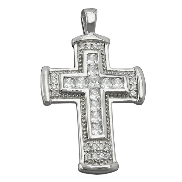 Anhänger 31x23mm Kreuz mit Zirkonias rhodiniert Silber 925