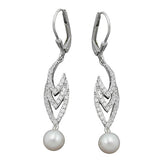 Ohrbrisur Ohrhänger Ohrringe 45x8mm mit Zuchtperle und Zirkonias rhodiniert Silber 925