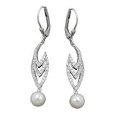 Ohrbrisur Ohrhänger Ohrringe 45x8mm mit Zuchtperle und Zirkonias rhodiniert Silber 925