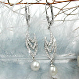 Ohrbrisur Ohrhänger Ohrringe 45x8mm mit Zuchtperle und Zirkonias rhodiniert Silber 925