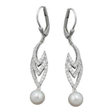 Ohrbrisur Ohrhänger Ohrringe 45x8mm mit Zuchtperle und Zirkonias rhodiniert Silber 925