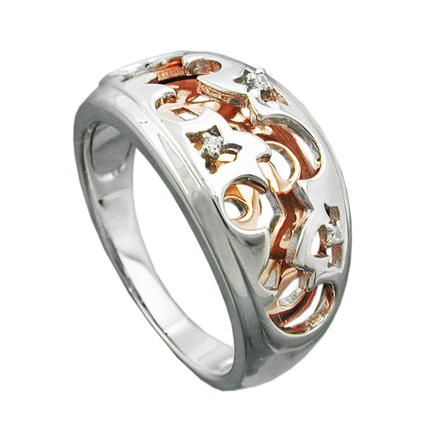 Ring 10mm bicolor mit Rotgold vergoldet rhodiniert Silber 925 Ringgröße 62