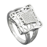 Ring, Viereck mit Zirkonias, Silber 925