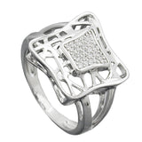 Ring, Viereck mit Zirkonias, Silber 925