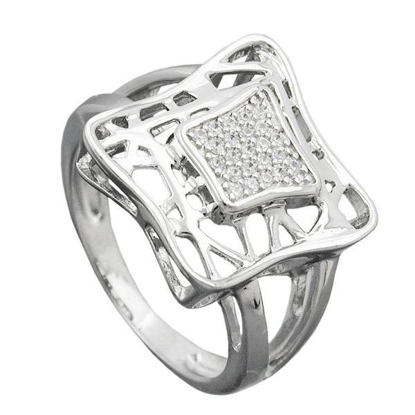 Ring, Viereck mit Zirkonias, Silber 925