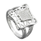 Ring, Viereck mit Zirkonias, Silber 925