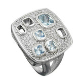 Ring 18mm Viereck Zirkonias aqua weiß glänzend rhodiniert Silber 925 Ringgröße 58