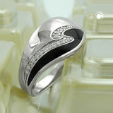 Ring 11mm schwarze Lackeinlage weiße Zirkonias glänzend rhodiniert Silber 925 Ringgröße 54