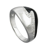 Ring 11mm schwarze Lackeinlage weiße Zirkonias glänzend rhodiniert Silber 925 Ringgröße 60