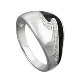Ring 11mm schwarze Lackeinlage weiße Zirkonias glänzend rhodiniert Silber 925 Ringgröße 60