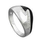 Ring 11mm schwarze Lackeinlage weiße Zirkonias glänzend rhodiniert Silber 925 Ringgröße 60