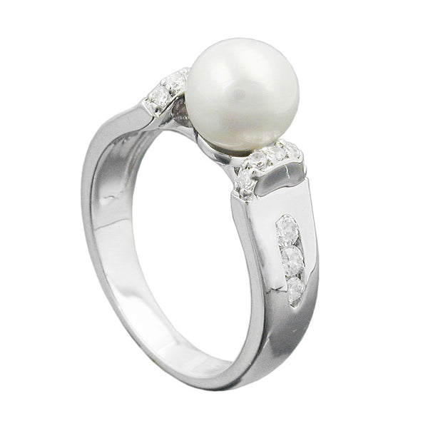 Ring mit 7mm Zuchtperle und vielen Zirkonias rhodiniert Silber 925 Ringgröße 54