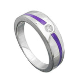Ring 6mm lila Lackeinlage Zirkonia weiß glänzend rhodiniert Silber 925 Ringgröße 58