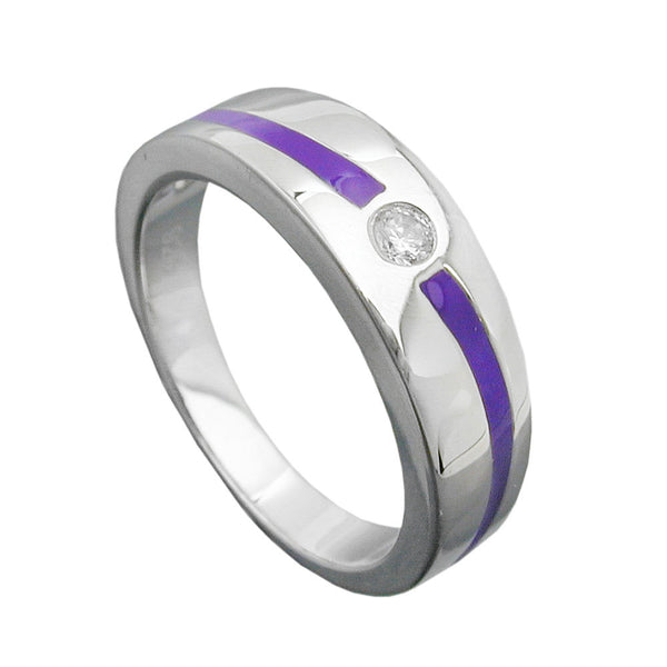 Ring 6mm lila Lackeinlage Zirkonia weiß glänzend rhodiniert Silber 925 Ringgröße 60