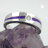 Ring 6mm lila Lackeinlage Zirkonia weiß glänzend rhodiniert Silber 925 Ringgröße 58