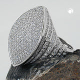Ring 23x11mm mit vielen Zirkonias rhodiniert Silber 925 Ringgröße 60